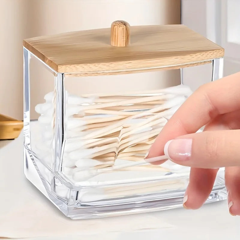 Cotton Swab Storage Box with Bamboo Lid