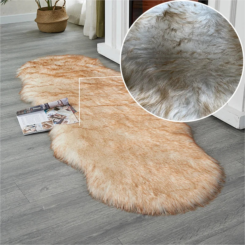 White Faux Fur Area Rug Shaggy Plush Bedroom Floor Mat