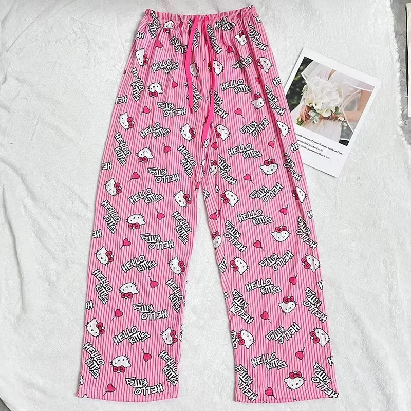 Women’s Cute Cat Cartoon Pajama Pants Y2K Kawaii Loose Casual Home Trousers
