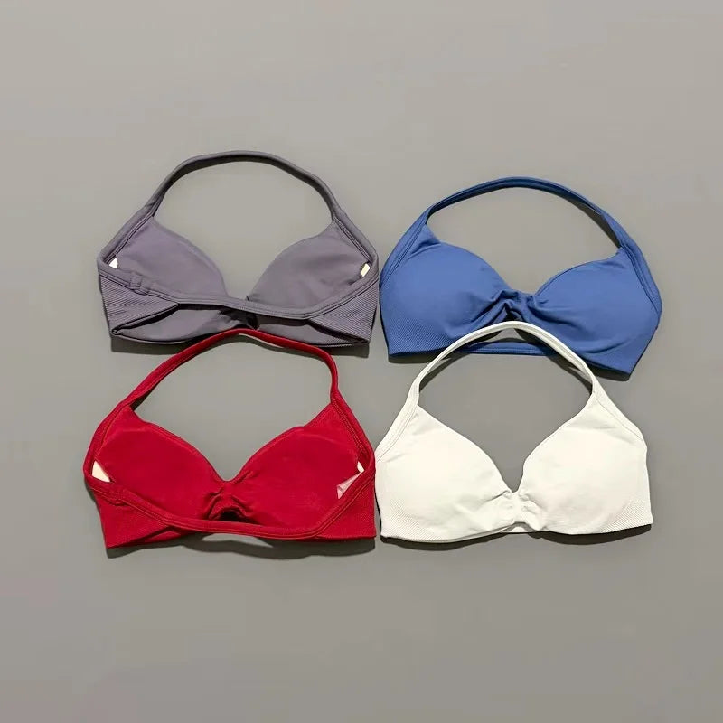 Seamless Strappy Sports Bra Halter Gym Top Women High Support Yoga Tank