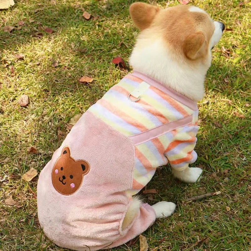 Warm Fleece Dog Jumpsuit Soft Pet Coat with Leash Ring