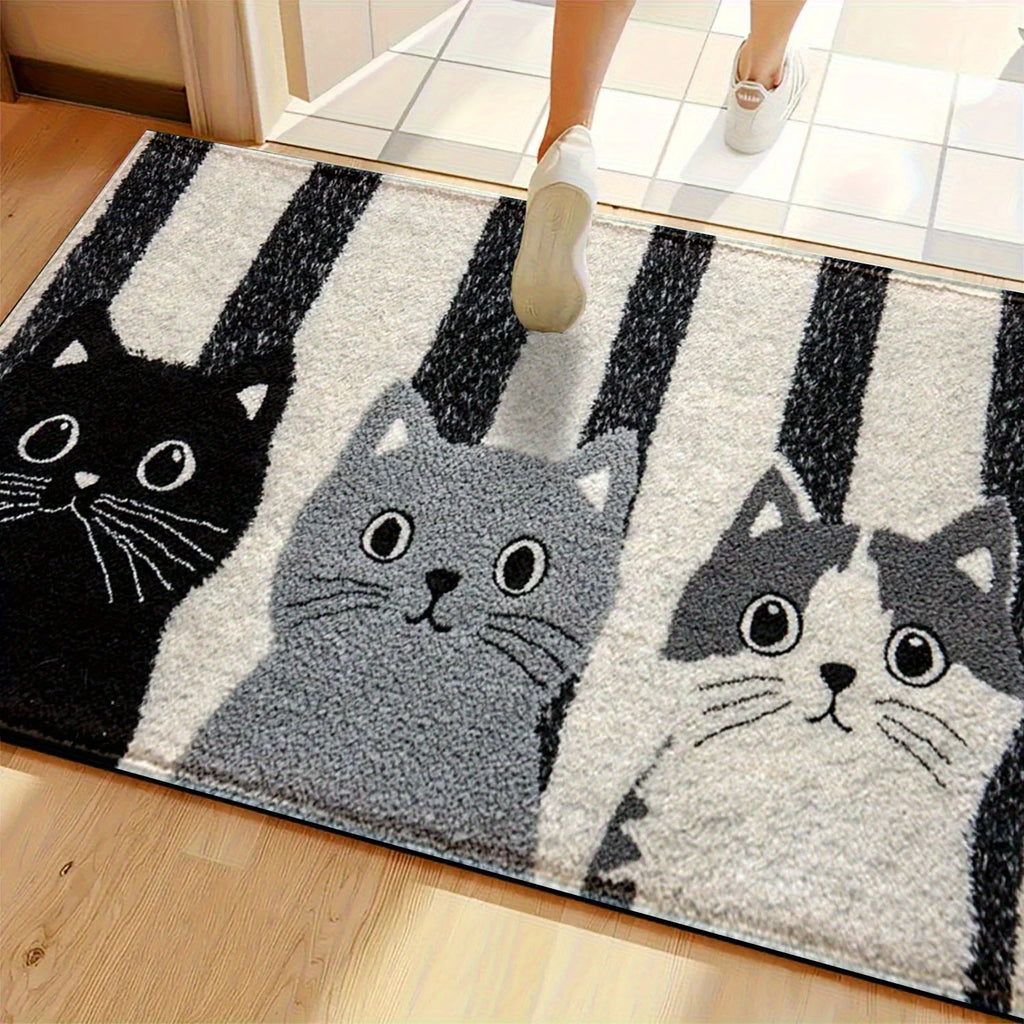 Cartoon Cat Striped Doormat Waterproof Soft Floor Mat Bedroom Rug