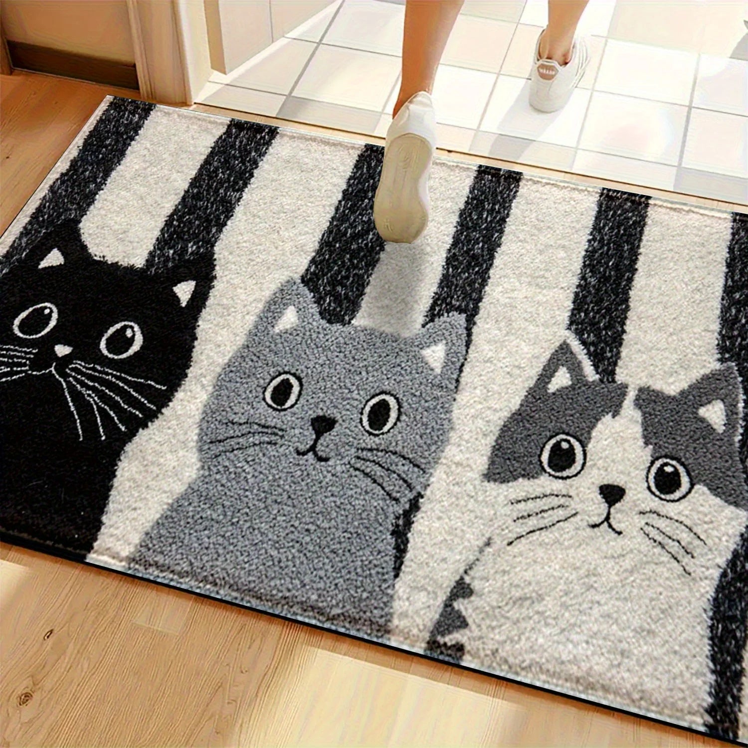 Cartoon Cat Striped Doormat Waterproof Soft Floor Mat Bedroom Rug