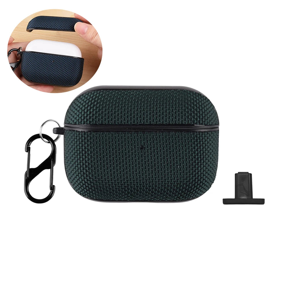 Shockproof Fabric AirPods Case Cover with Carabiner for AirPods 4 3 Pro 2 Protective Wireless Charging Earbuds Case