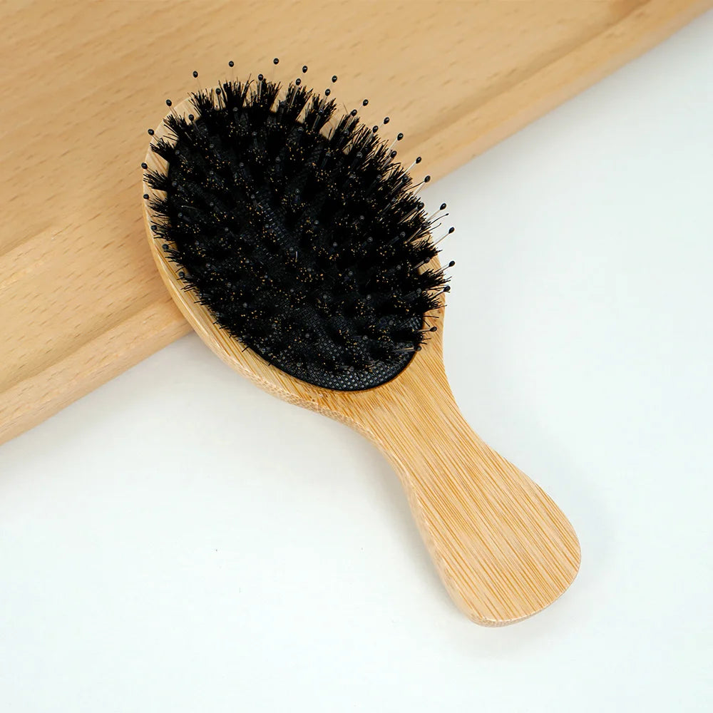 Bamboo Boar Bristle Hair Brush Air Cushion Scalp Detangling Comb