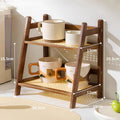 2 Tier Bamboo Countertop Organizer Coffee Cup Holder Multipurpose Storage Shelf