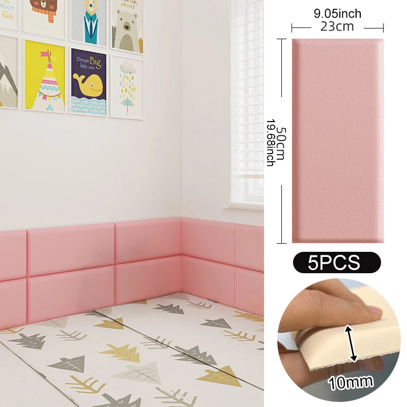 3D Wall Stickers Self Adhesive Anti Collision Foam Wall Pads Tatami Decor 5PCS