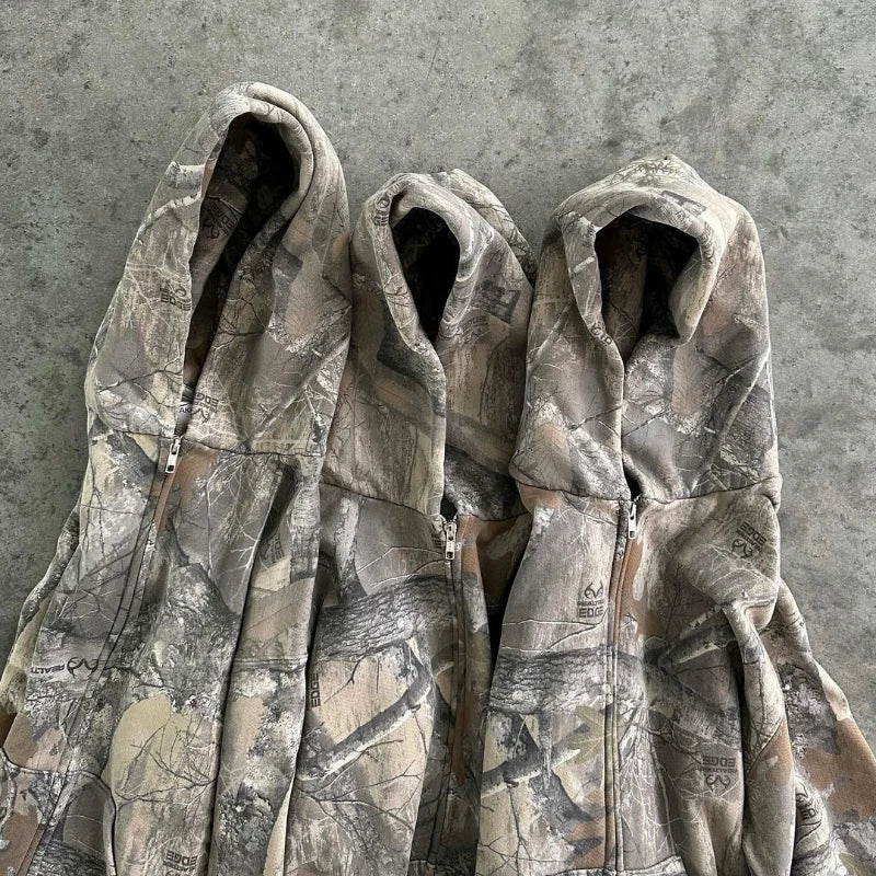 Y2K Camo Oversized Zip Up Hoodie Unisex Streetwear