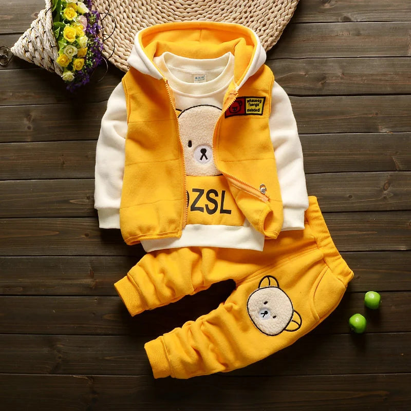 Baby Boys Girls Plus Velvet Fleece Pajama Set Winter Warm 3 Piece Sleepwear