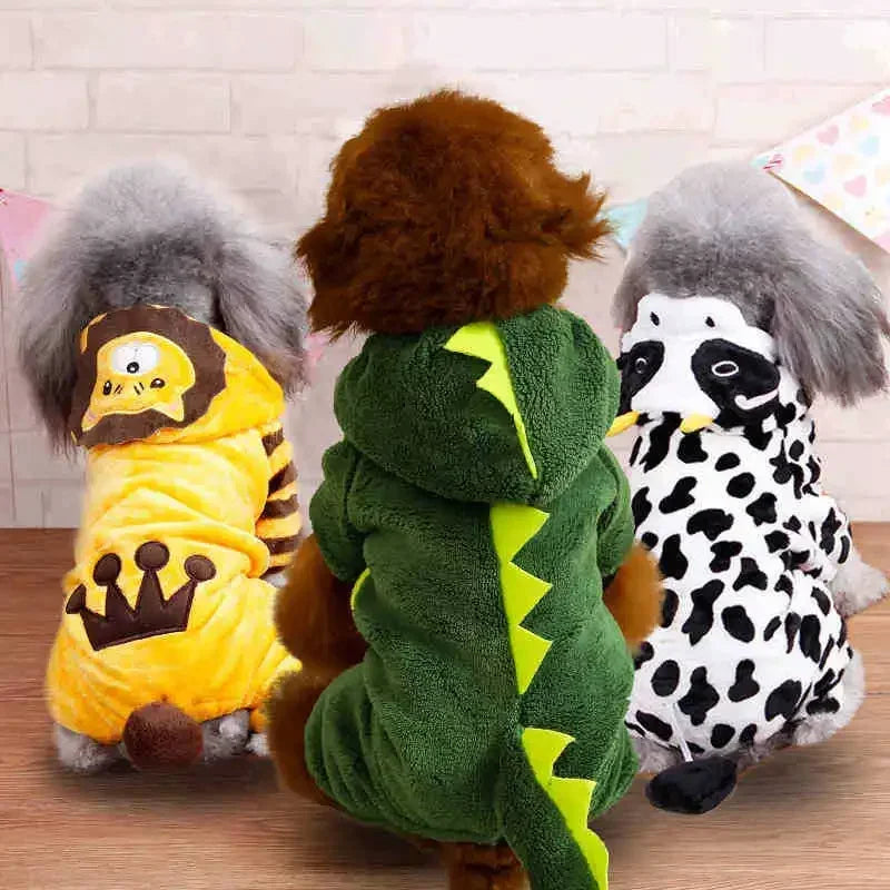 Cartoon Pet Jumpsuit Warm Dog Cat Pajama Outfit for Small Pets