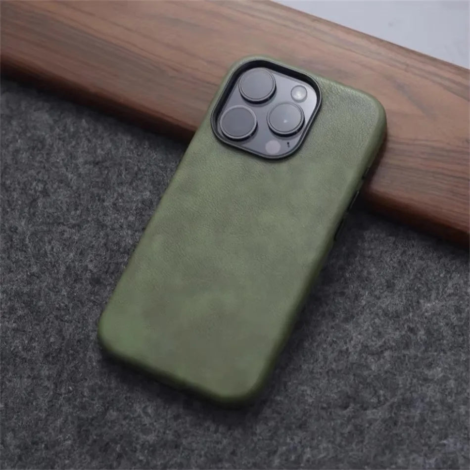Retro Crazy Horse Leather MagSafe Magnetic Texture iPhone Case