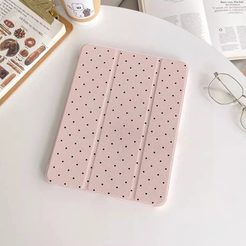 Black Polka Dot iPad Trifold Case Compatible with iPad Pro Air Mini Series