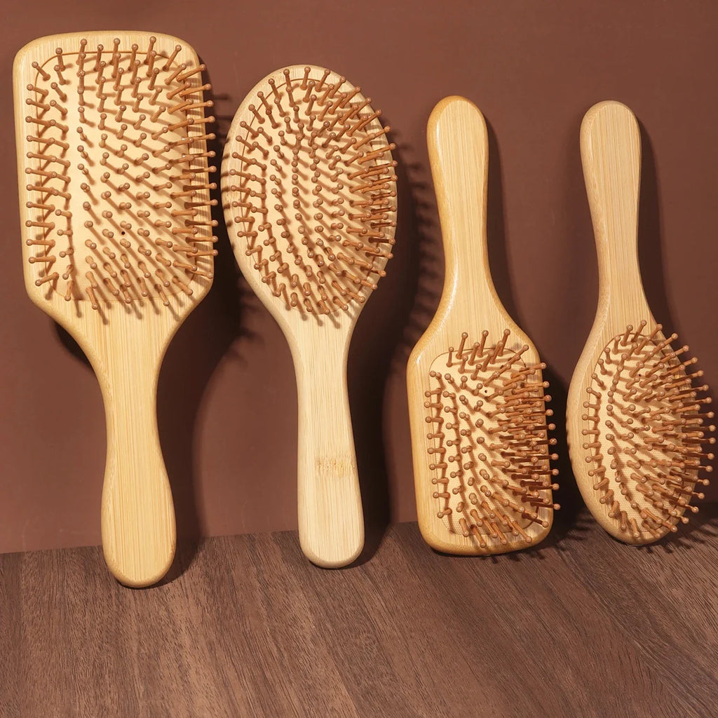 Bamboo Paddle Hair Comb Air Cushion Anti Static Detangling Scalp Massage Comb