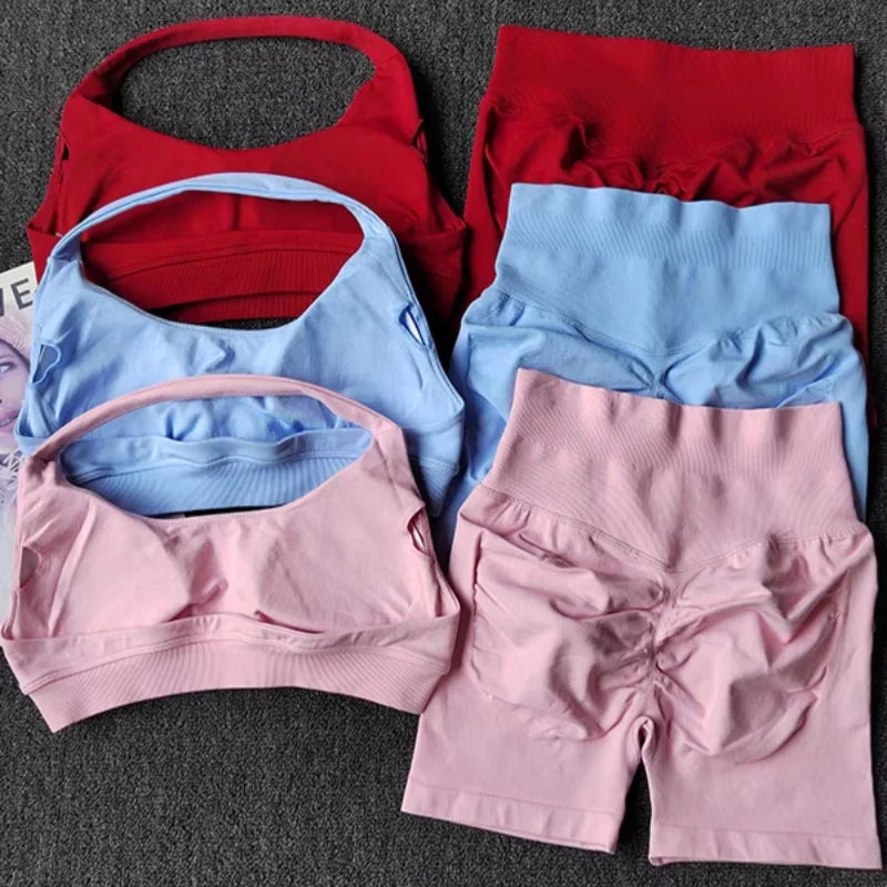 Women Seamless Gym Set Sports Bra & Shorts Workout Fitness Yoga Outfit