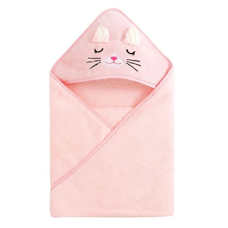 Baby Hooded Bathrobe Towel Blanket Coral Fleece Toddler Swaddle Kids Bath Wrap