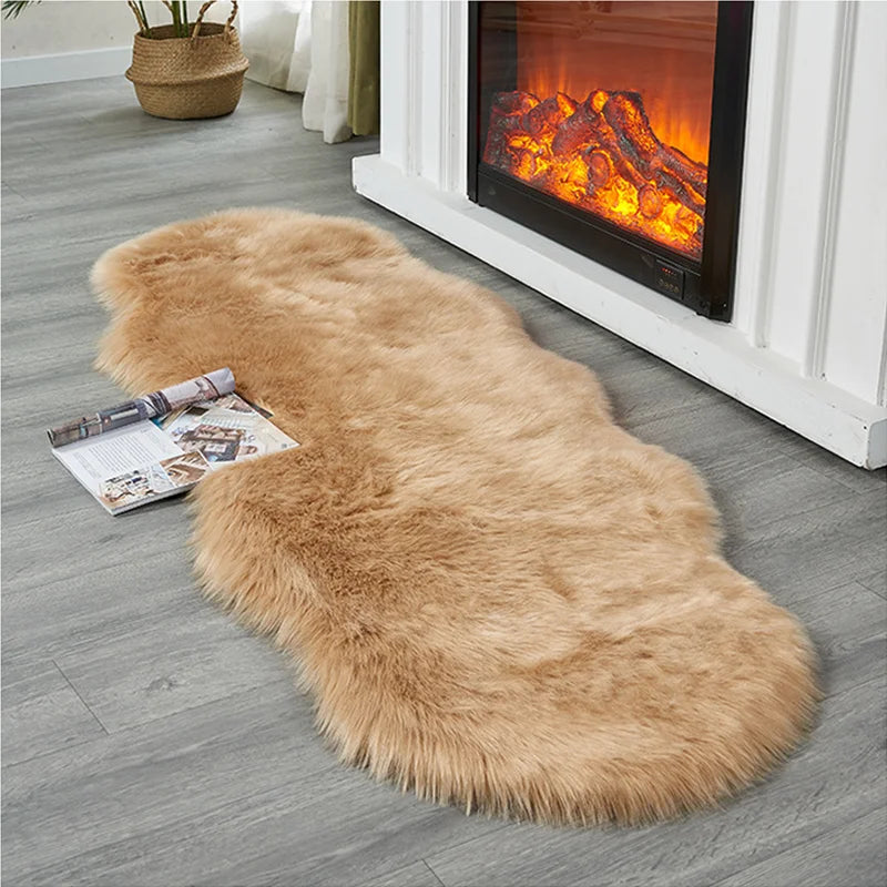 White Faux Fur Area Rug Shaggy Plush Bedroom Floor Mat