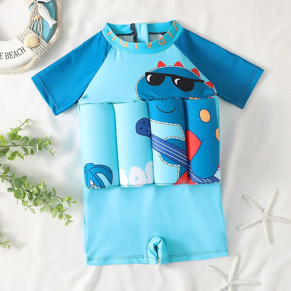 Kids Buoyancy Swimsuit Cartoon Print Floating One Piece Swimwear