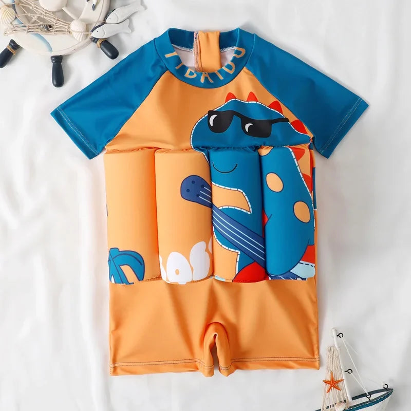 Kids Buoyancy Swimsuit Cartoon Print Floating One Piece Swimwear