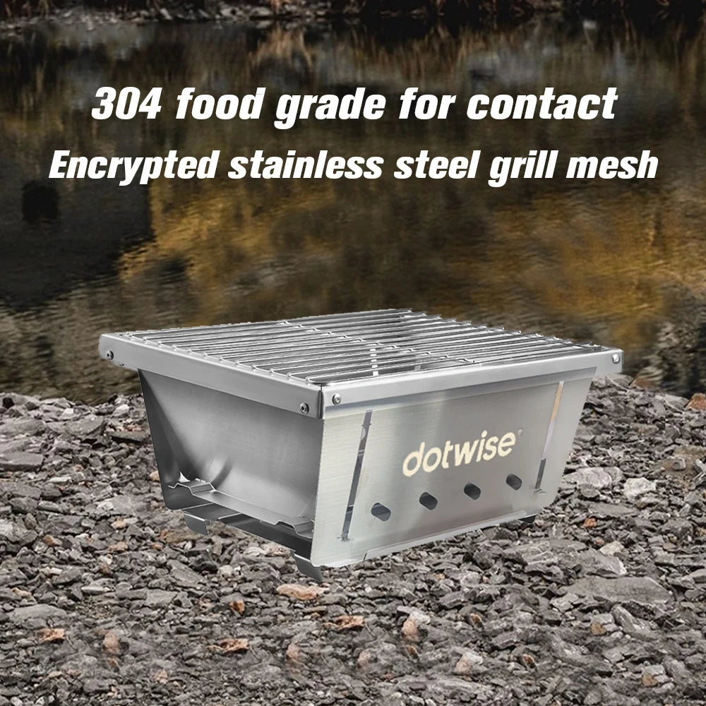304 Stainless Steel Folding BBQ Grill Portable Outdoor Camping Firewood Stove with Carry Bag