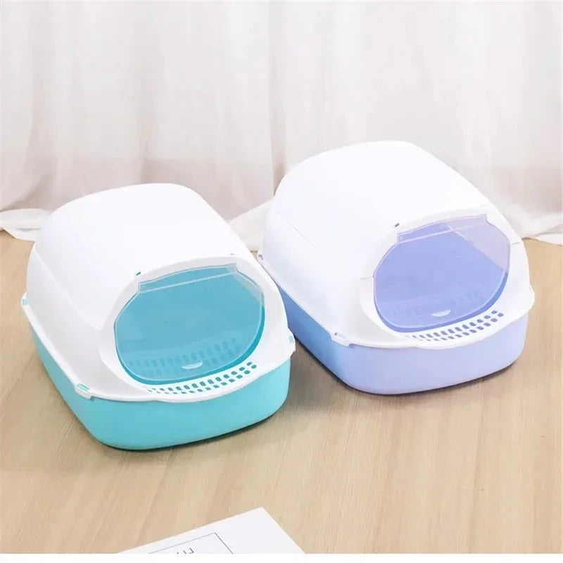 Semi Enclosed Cat Litter Box Splashproof Cat Toilet Tray