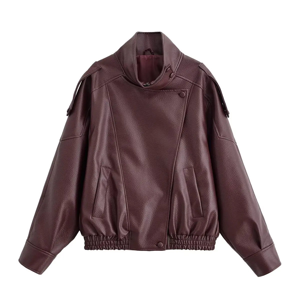 Women Faux Leather Zip Up Jacket Casual Long Sleeve PU Coat Streetwear