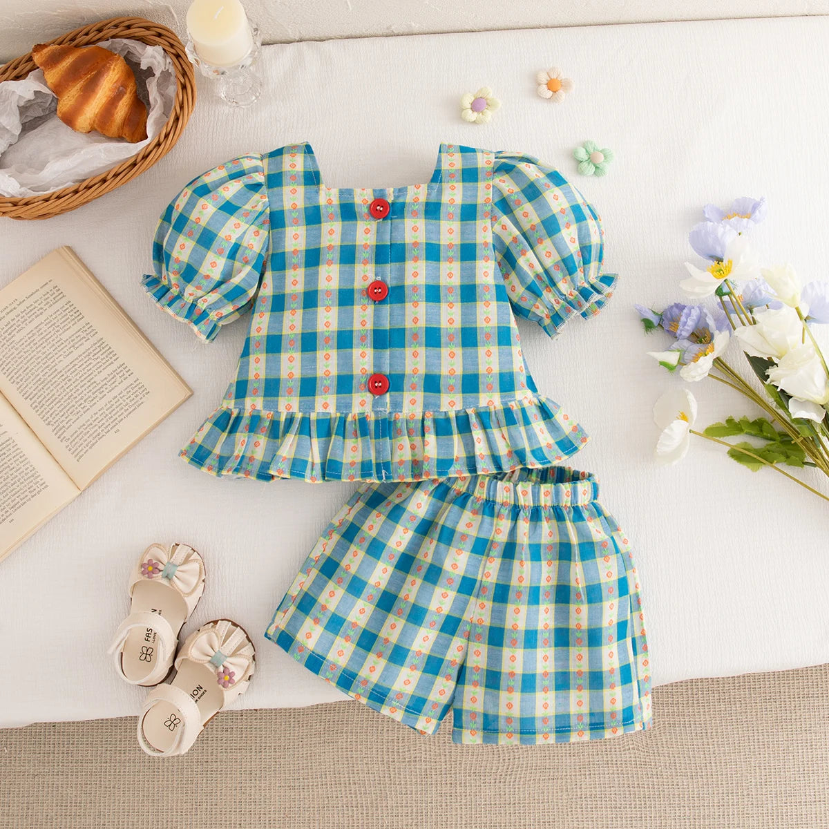 Baby Girl Plaid Summer Top and Shorts Set 0 3 Years