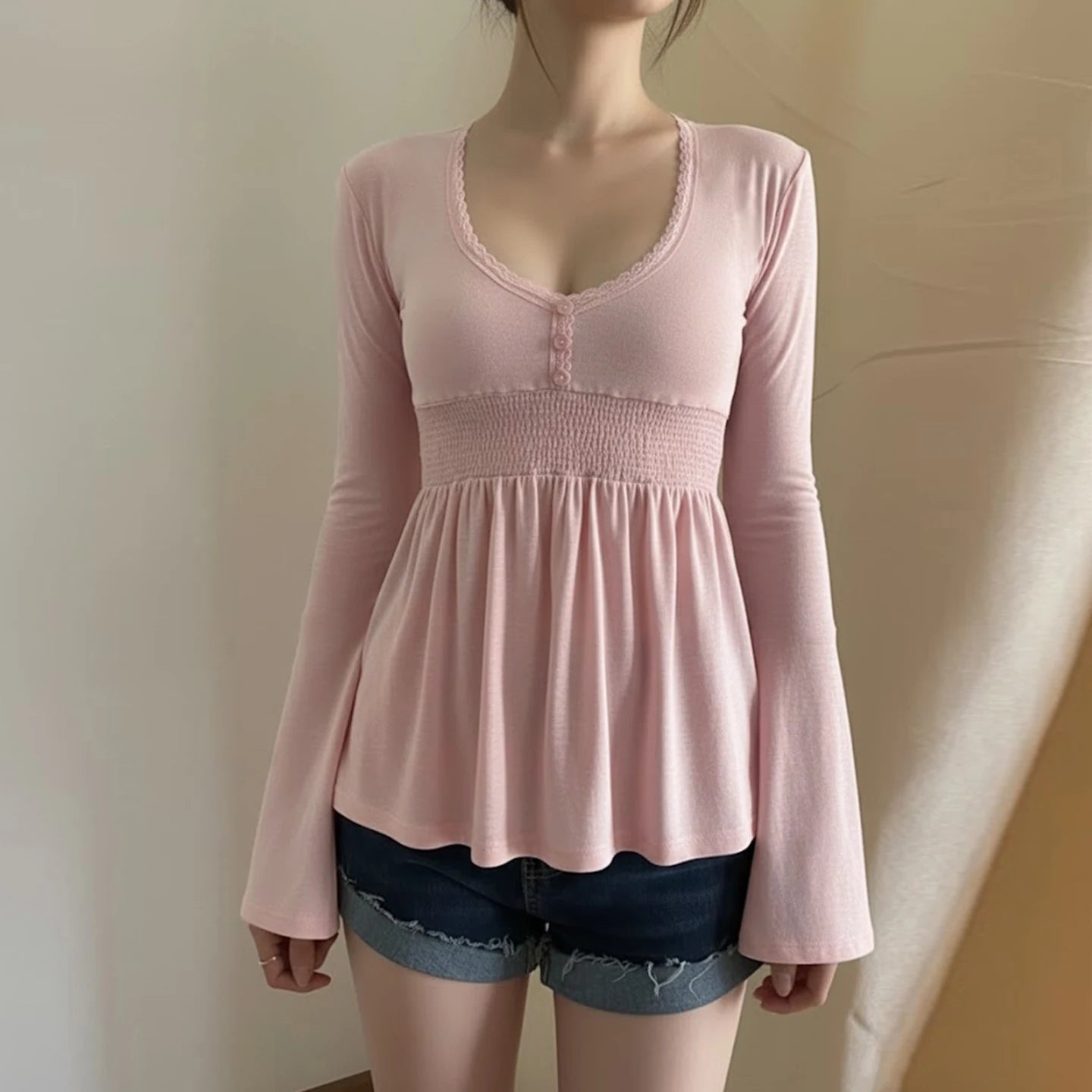 Women Lace Trim Knit Top Y2K Fairycore Shirt