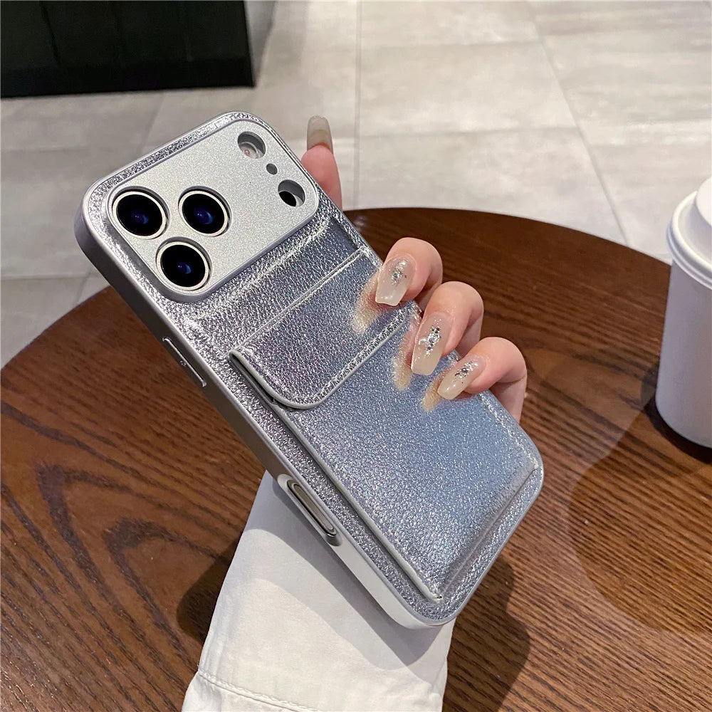 Leather Card Holder Wallet Lens Protection iPhone Case