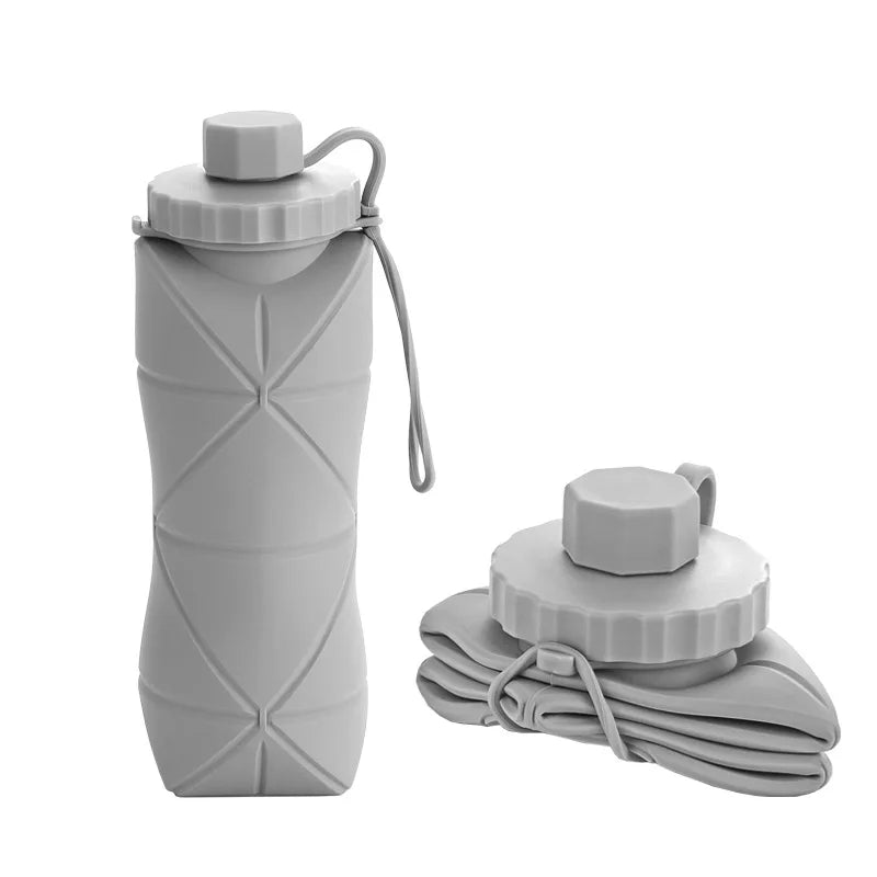 Collapsible Silicone Water Bottle 600ml – Foldable Leakproof Travel Bottle for Gym, Hiking & Outdoor