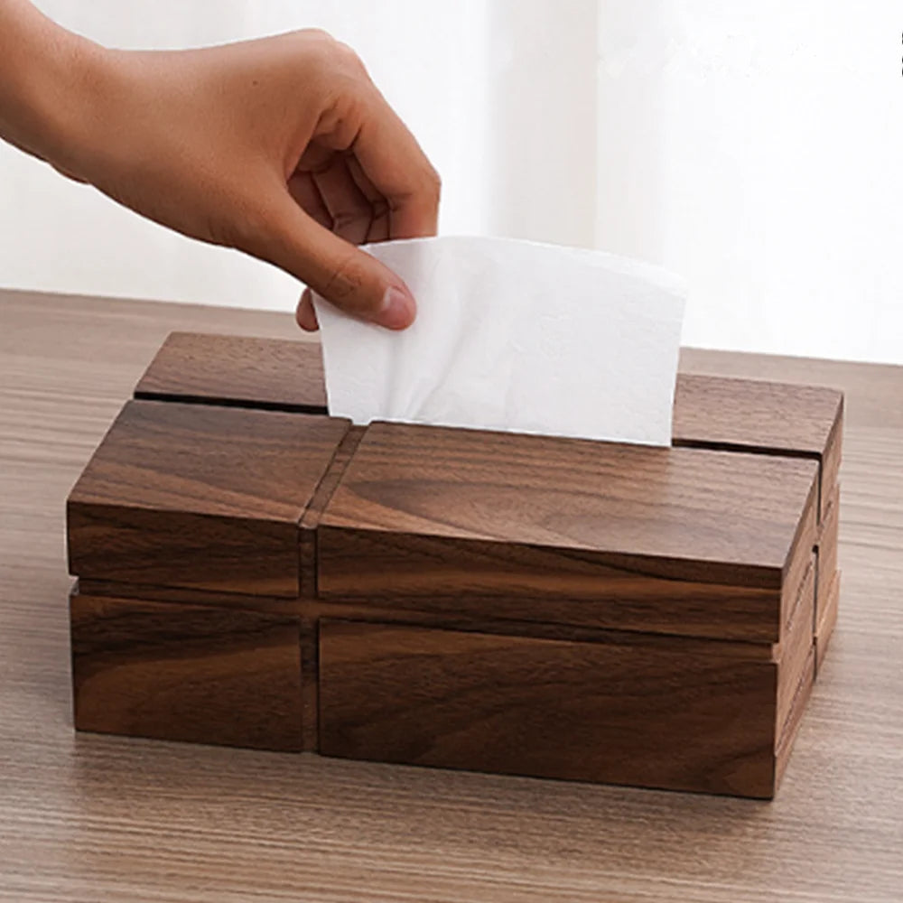 Black Walnut Wooden Tissue Box Holder Dining Table Paper Dispenser Container