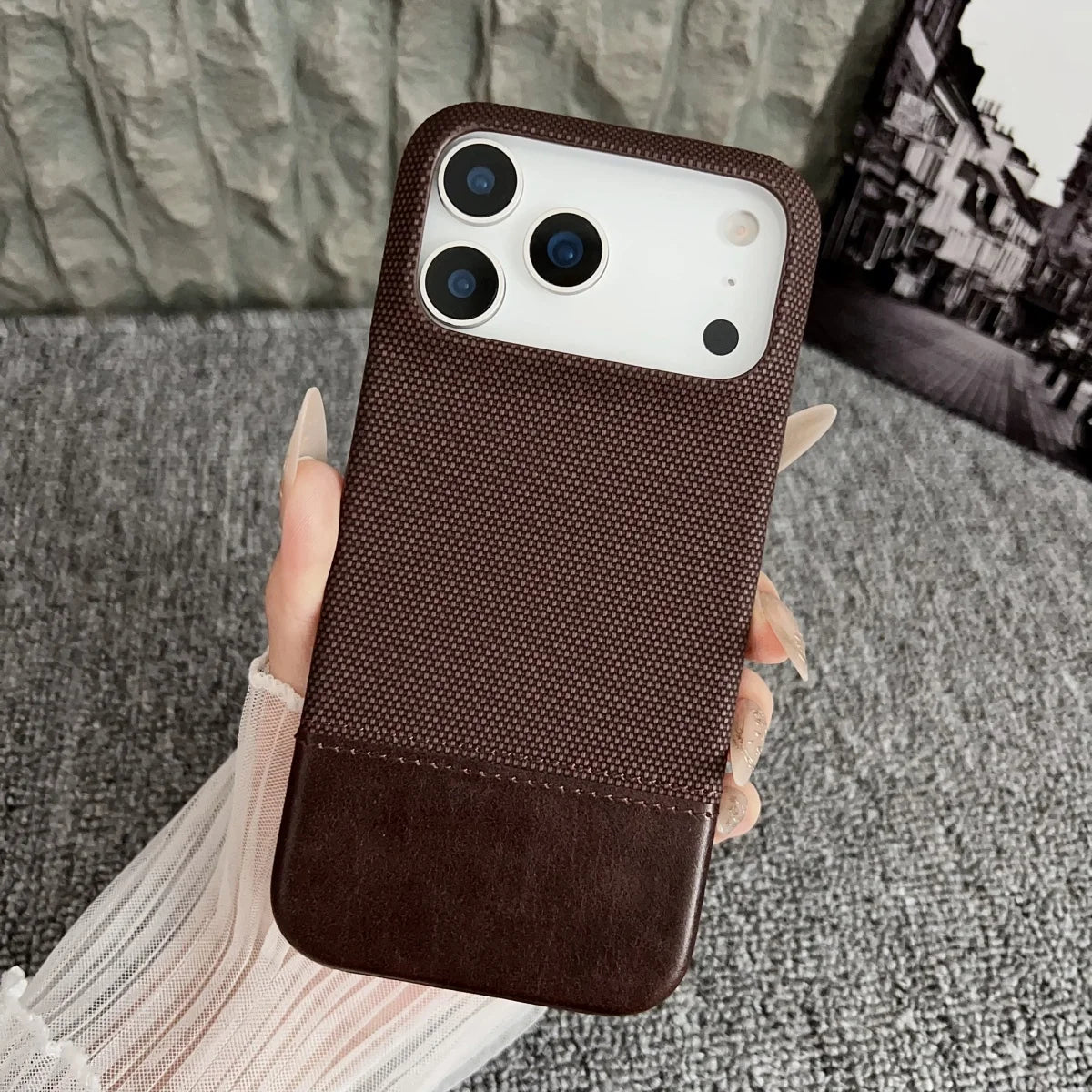 Business Splice Leather Nylon Fabric iPhone Case