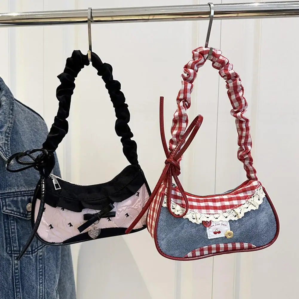 Women Mini Grid Crossbody Bag Adjustable Shoulder Underarm Handbag
