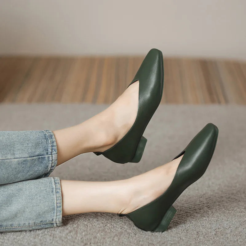 Women Square Toe Mary Jane Flats Low Heel Soft Sole Retro Casual Shoes