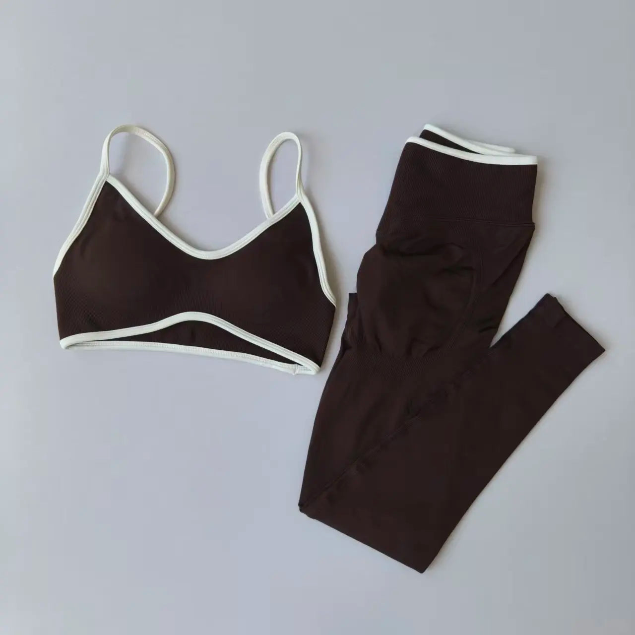 Seamless Women Sports Set Strappy Bra High Waist Sculpt Leggings Gym Fitness Suit