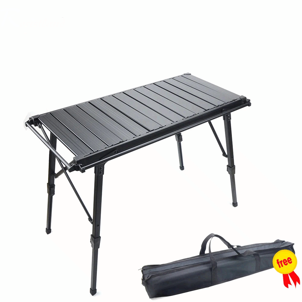 Portable Camping IGT Table with Grill & Gas Stove Folding Outdoor BBQ Table Lightweight Picnic Cooking Table Wooden Top