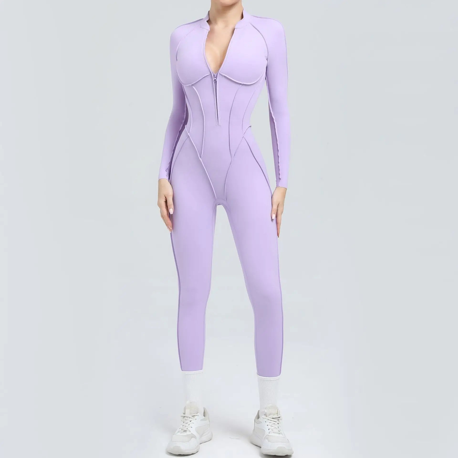 Women Zip Gym Jumpsuit Open Back Yoga Fitness Tracksuit Sports Bodysuit
