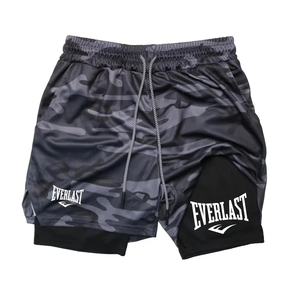 Men 2-in-1 Running Shorts Double Layer Gym Fitness Training Jogging Sport Shorts