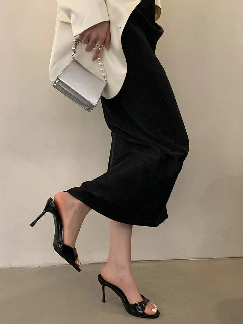 Wine Red Patent Leather Mule Heels for Women Open Toe Sandals