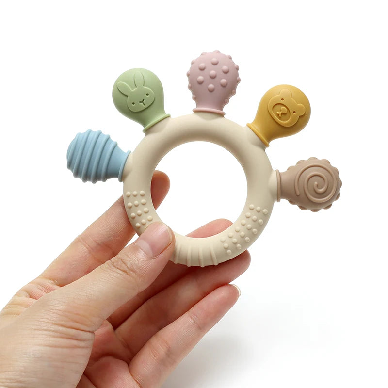 Multicolor Silicone Baby Teether Ring Chew Toy for 0–12 Months Sensory Gum Relief
