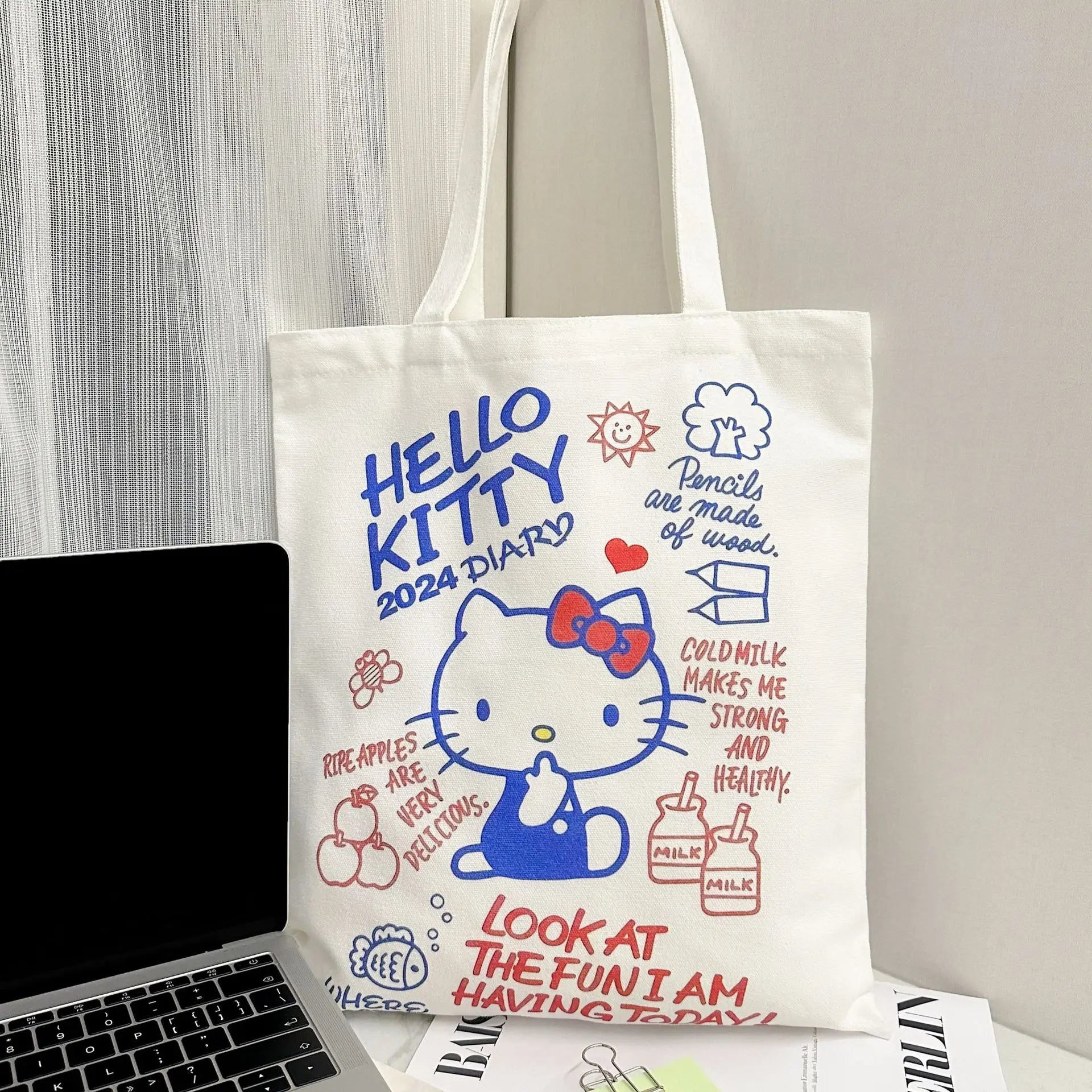 Hello Kitty Large Capacity Canvas Shoulder Handbag Cartoon Commuter Satchel