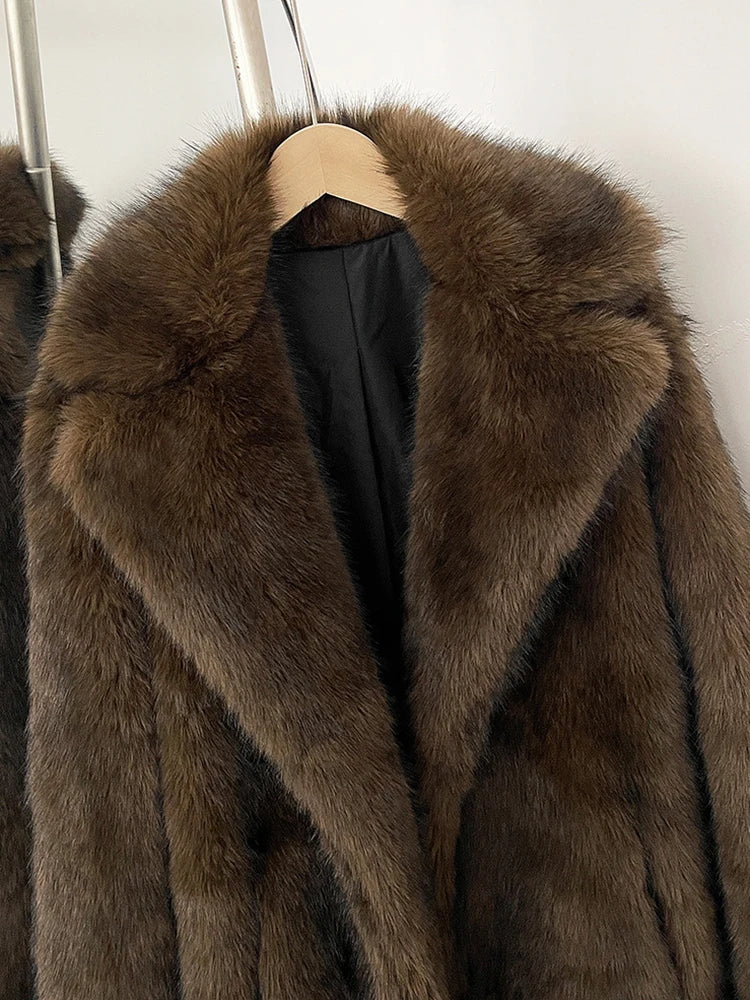 Women Faux Fur Jacket Thick Warm Fluffy Winter Coat