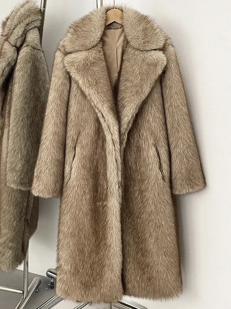Women Faux Fur Jacket Thick Warm Fluffy Winter Coat