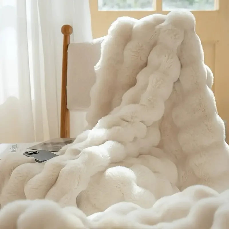 Faux Rabbit Fleece Blanket Soft Warm Throw Bedroom Living Room Dorm Cozy Blanket