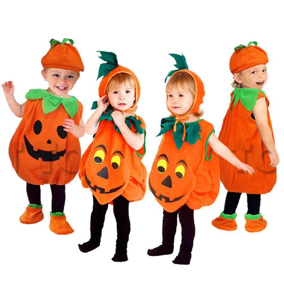 Kids Pumpkin Halloween Costume with Hat Party Cosplay Outfit
