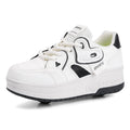 Girls Retractable Two Wheel Roller Skate Shoes Lace Up Breathable Outdoor Sneakers