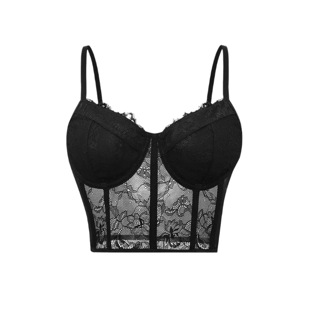 Women Mesh Push Up Corset Bralette Crop Top