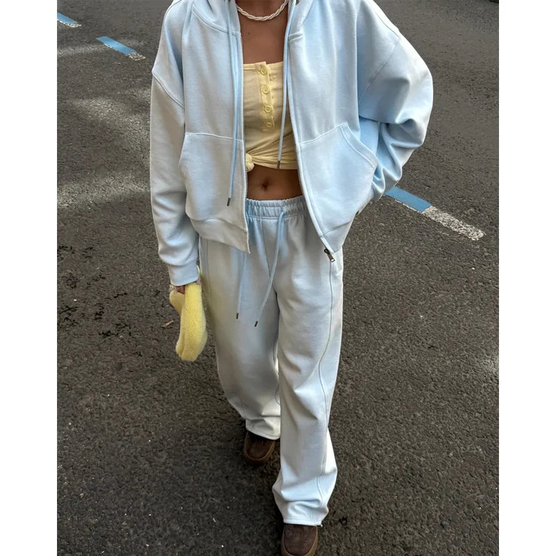 Women Hooded Tracksuit Set Zip Up Hoodie and Pants Outfit