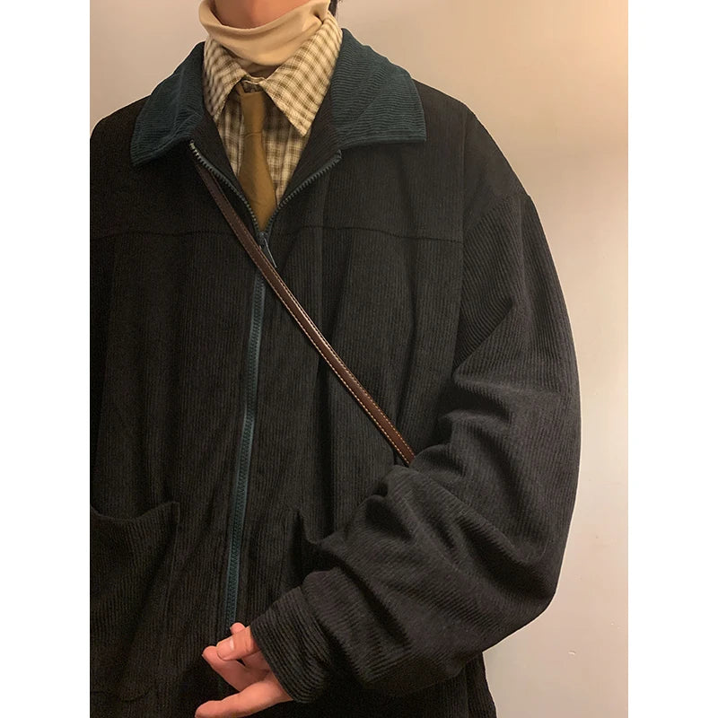 Vintage Bomber Jacket for Men Loose Cargo Windbreaker Coat