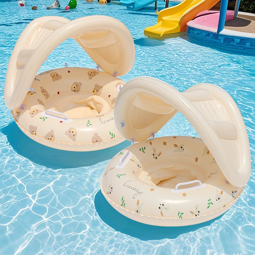 Kids Bear & Rabbit Arm Float Canopy Inflatable Pool Float for Summer Beach & Pool