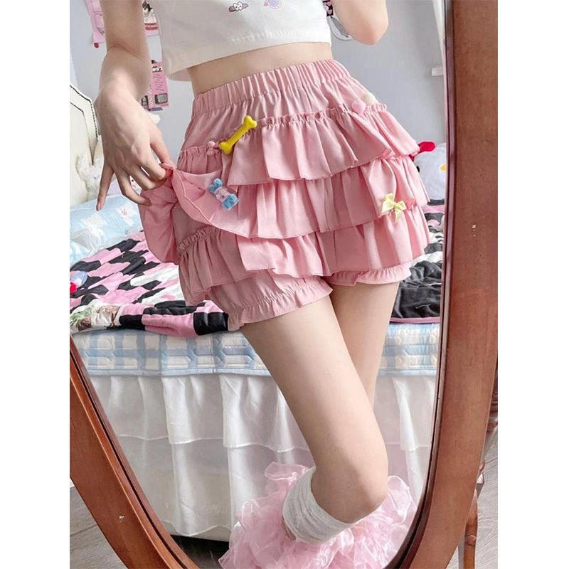 Women’s Y2K Ruffle Bow Mini Skirt High Waist A-Line Lolita Skirt